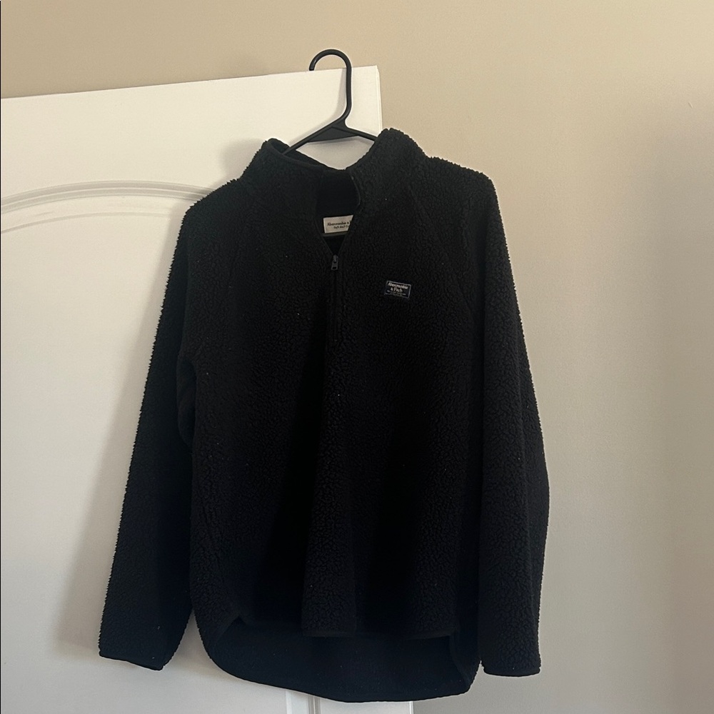 Women’s Sz M Abercrombie & Fitch Black Sherpa Fleece Quarter Zip Jacket Used